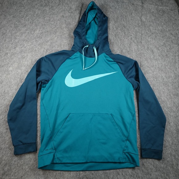 Nike Other - Nike Hoodie Mens Extra Large Teal Blue Colorblock Therma Fit Dri Fit Training